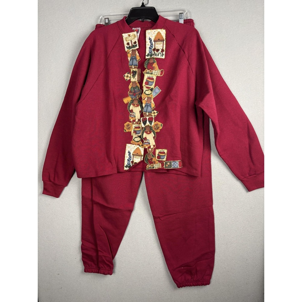 Vintage Fruit of the Loom Sweatsuit Set‎ Womens XL Applique Bears Xmas USA 90s
